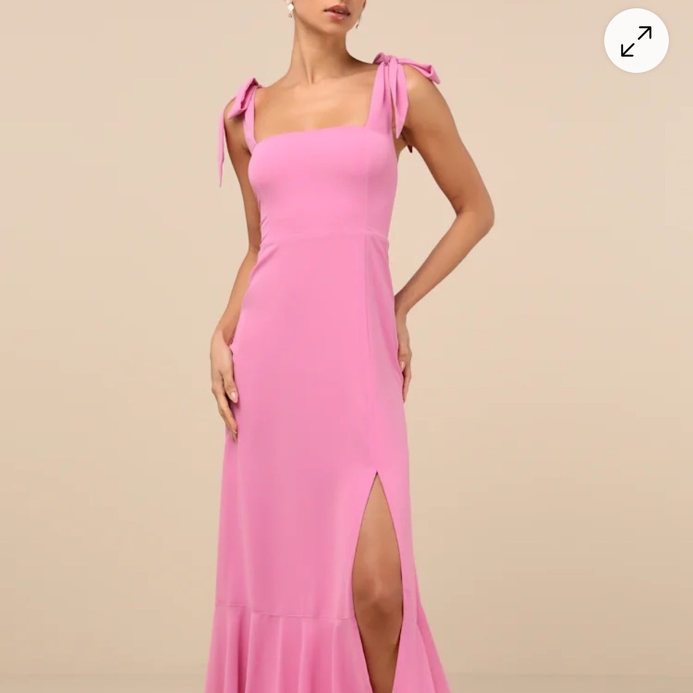 Lulu's Pink Maxi Dress with Square Neck and Slit